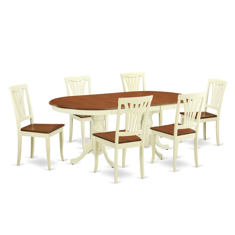 Ensemble de salle à manger 7 pièces composé d'une table de salle à manger ovale avec rallonge papillon et 6 chaises en bois, babeurre et cerise