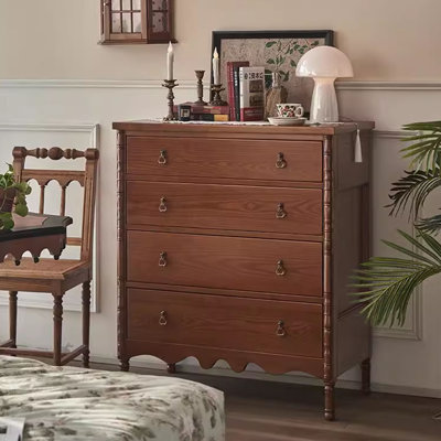 Commode 4 tiroirs rétro, bois classique