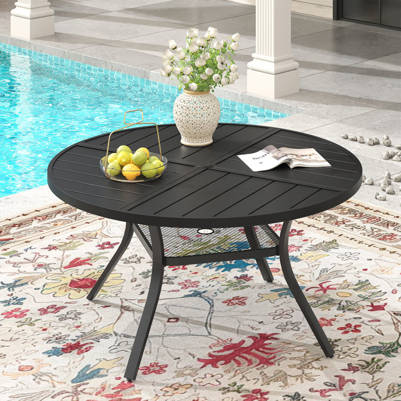 Outdoor Round Patio Dining Table, 28.3" H x 40.6" L x 40.6" W, Black/Black