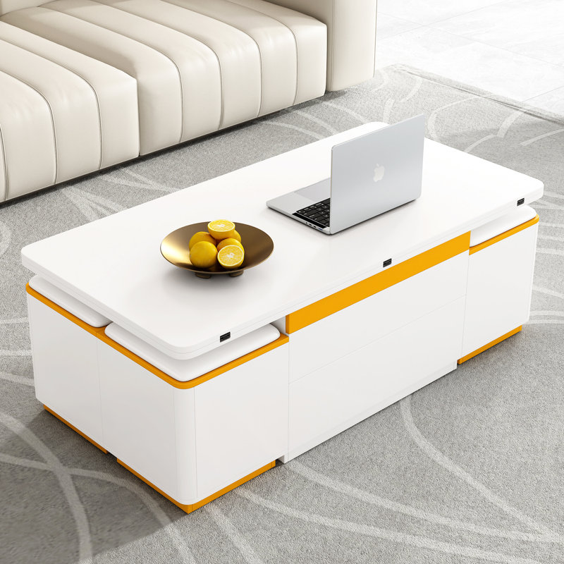 Table basse pliable haute brillance avec 4 tabourets, 3 modes pour organiser des réceptions