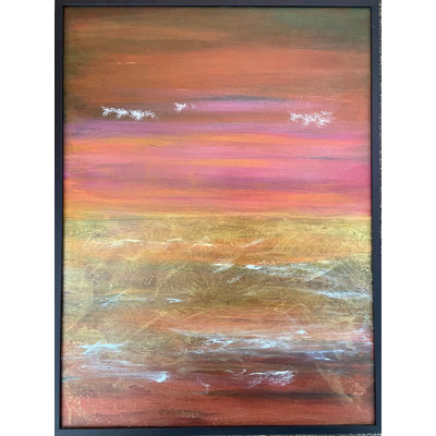 «One-of-a-Kind Original Red Landscape Triptych 1», peinture sur toile encadrée