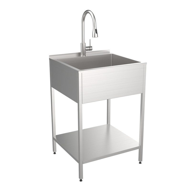 24'' L x 22.1'' W Freestanding Laundry Sink with Faucet, Brushed Satin