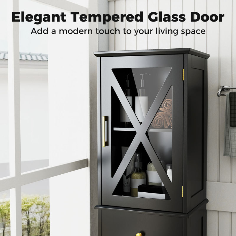 Freestanding Linen Cabinet, Black