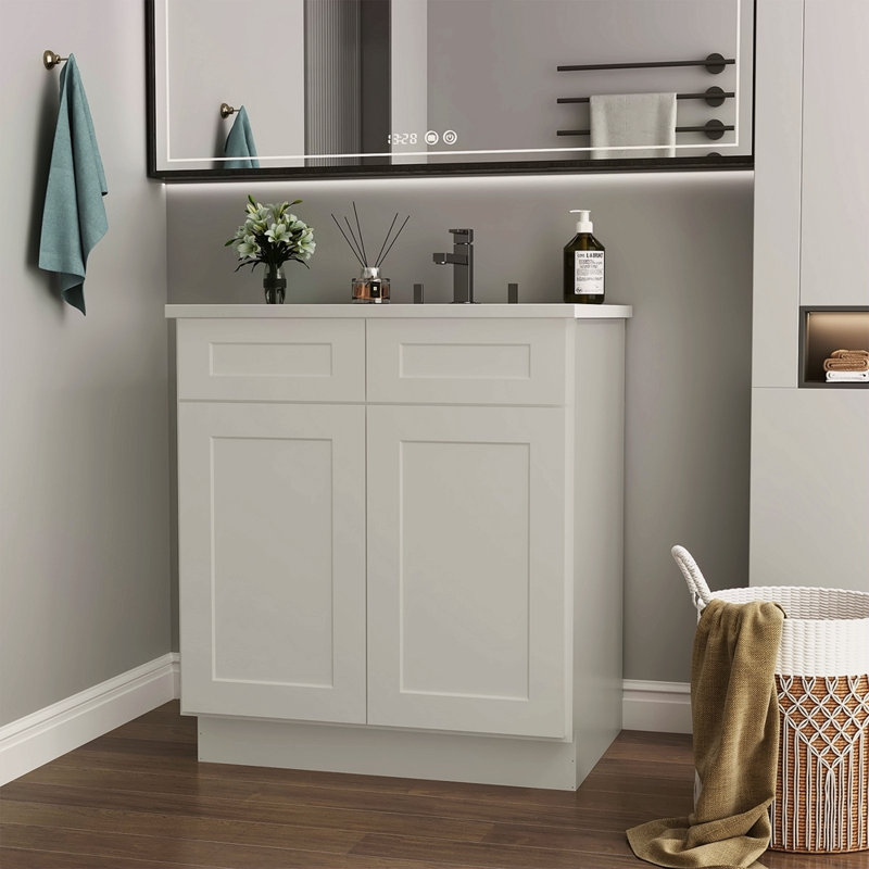 Armoire de cuisine avec meuble-lavabo en contreplaqué prêt à assembler, Gris clair, H 34,62 po x l 21,12 po x P 30,12 po