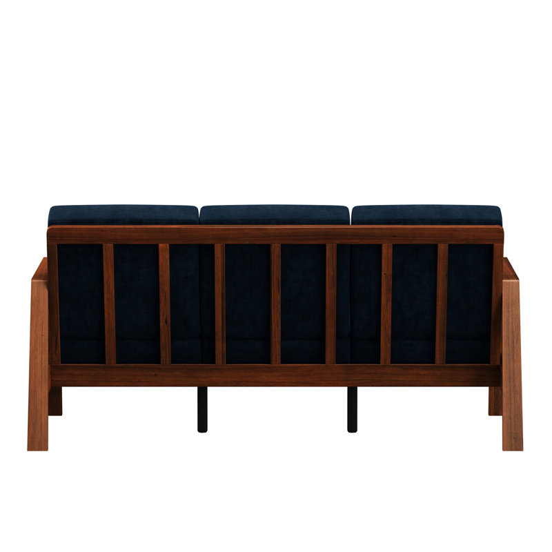 Structure moderne de style Mid-Century avec velours bleu marine et structure en bois massif