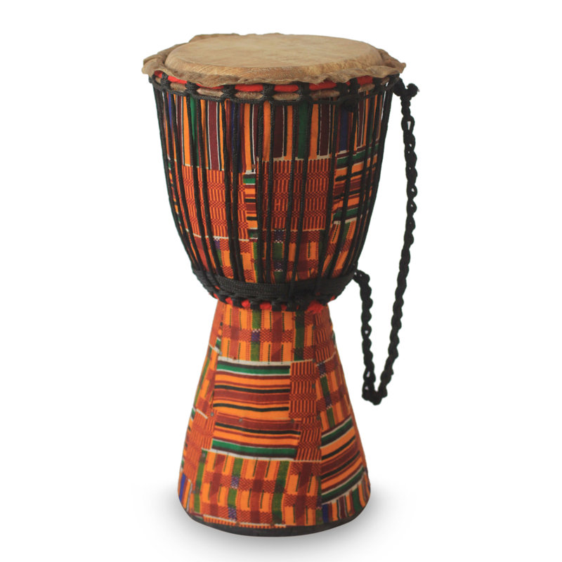 Tambour de djembé africain authentique avec tissu kente Agneda