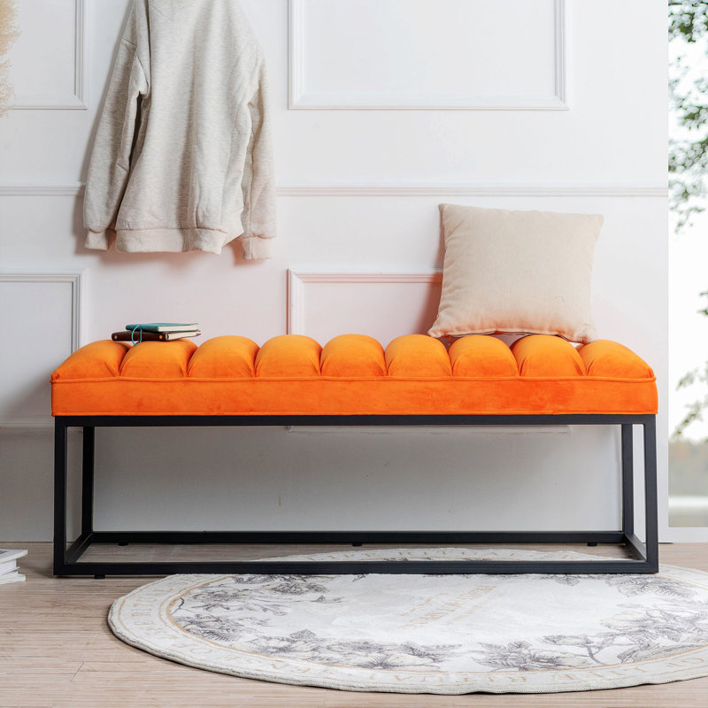 Lubbert Faux Leather Bench, Orange, Solid Wood