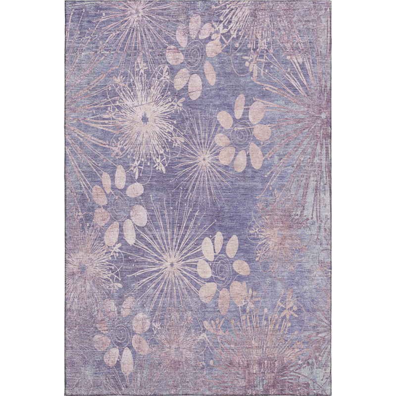Premium Machine Washable Mayfield AMF2225 Floral Rug, 10' x 14', Purple