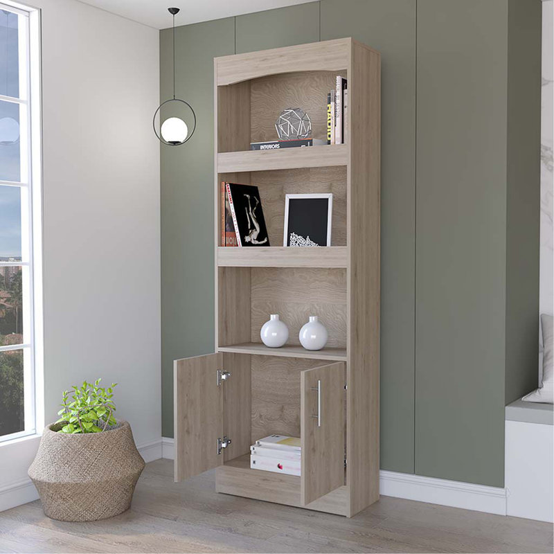 Bibliothèque Durango, trois tablettes, armoire à deux portes, Grey