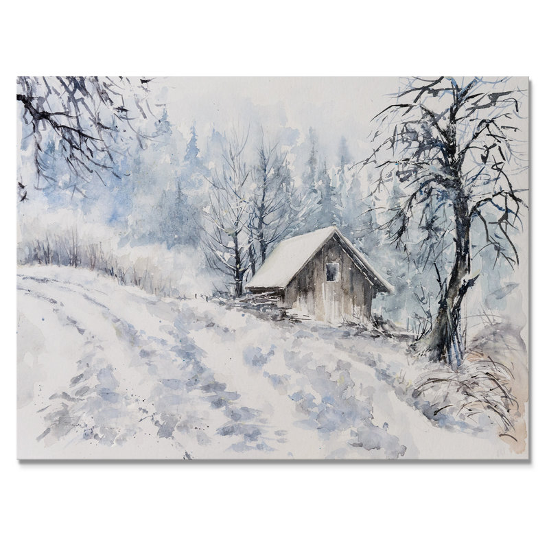 «Cottage House pendant l'hiver», reproduction sur toile tendue, H 12 po x l 20 po x P 1 po