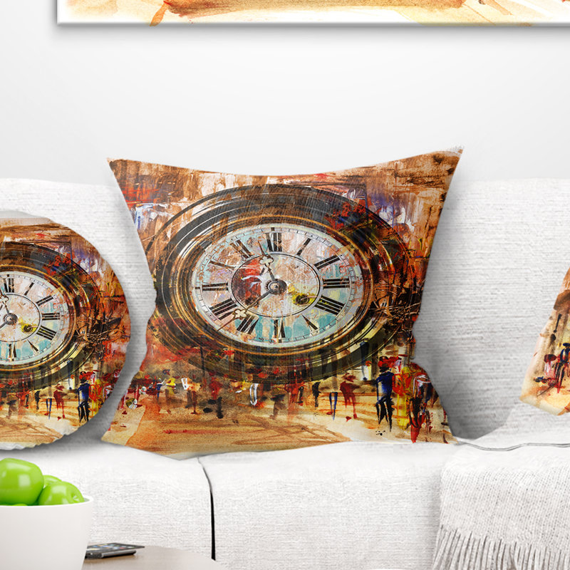 Coussin abstrait peinture abstraite People and Time, 16 po x 16 po, Coussin décoratif