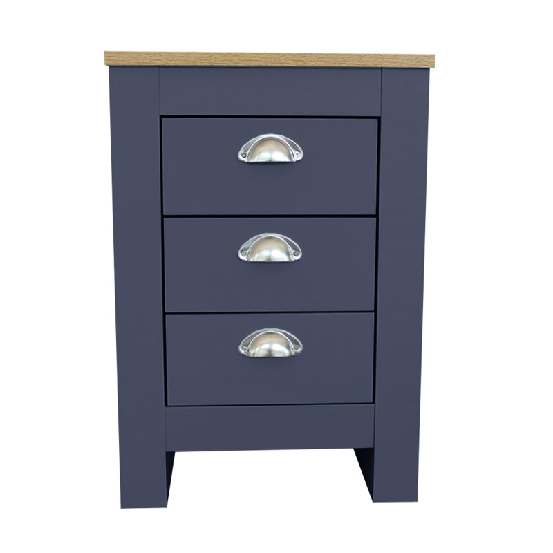 Natthan 40cm W Manufactured Wood Bedside Table, Blue/Oak