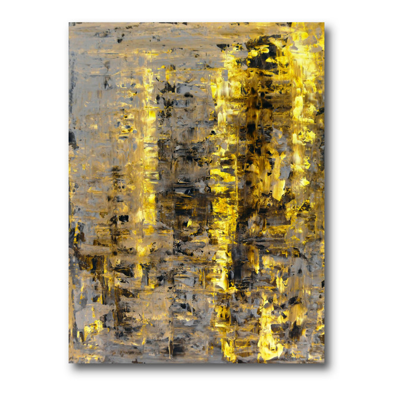«Yellow Meets Gray Abstract Art II», peinture sur toile, H 40 po x l 30 po x 1,5 po, Toile tendue