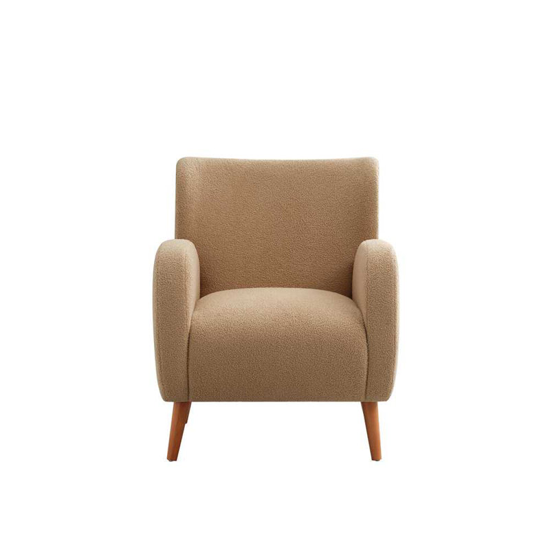 Camel Boucle Upholstered Barrel Accent Chair with Wood Legs