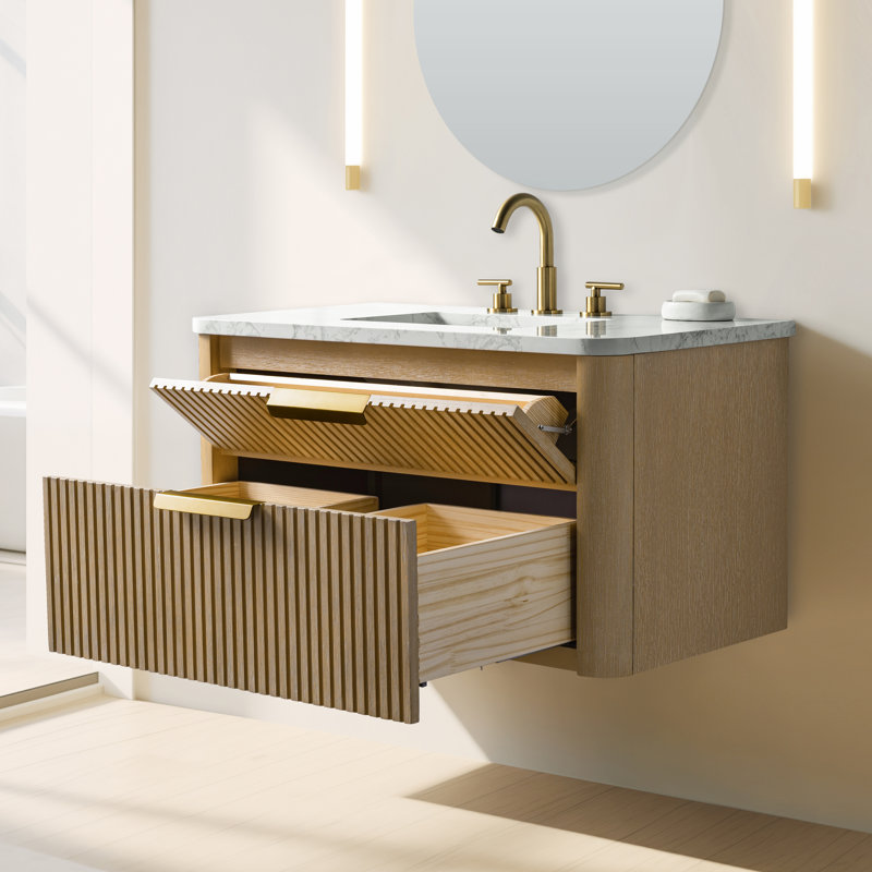 Meuble-lavabo mural simple 36 po Liljan, Chêne classique / bronze brossé