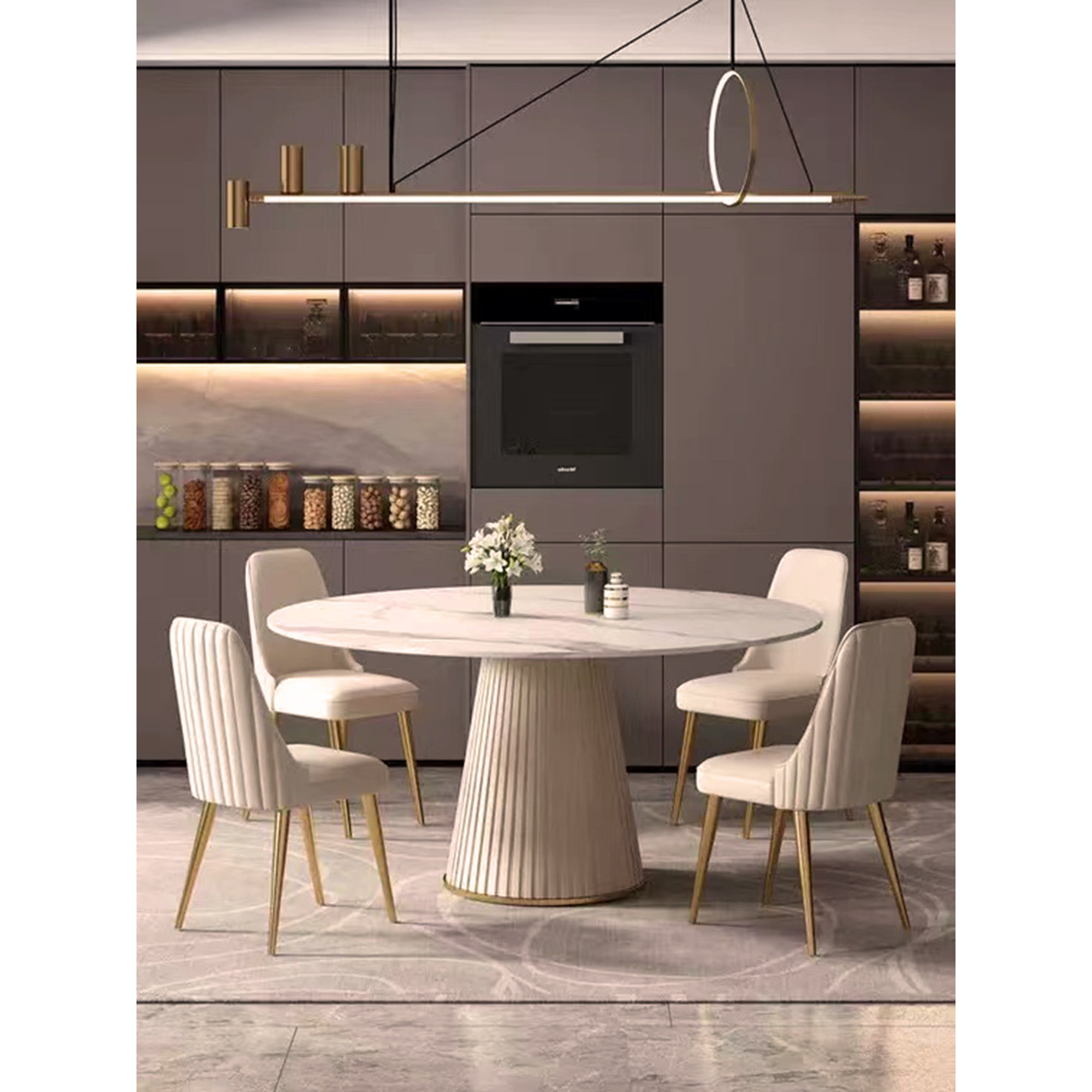 Everly Quinn 53 inch Modern sintered stone round dining table with base ...