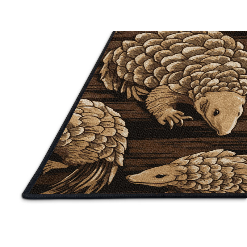 Washable Pangolin Wildlife Area Rug, Square 6'