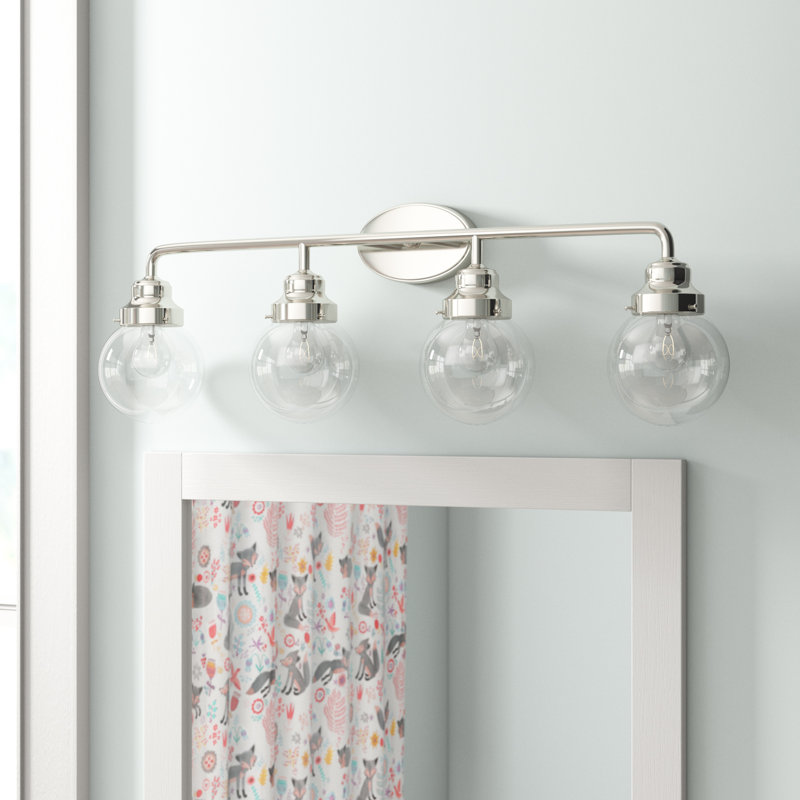Éclairage pour meuble-lavabo 4 lumières Rabehi, Nickel poli, Transparent