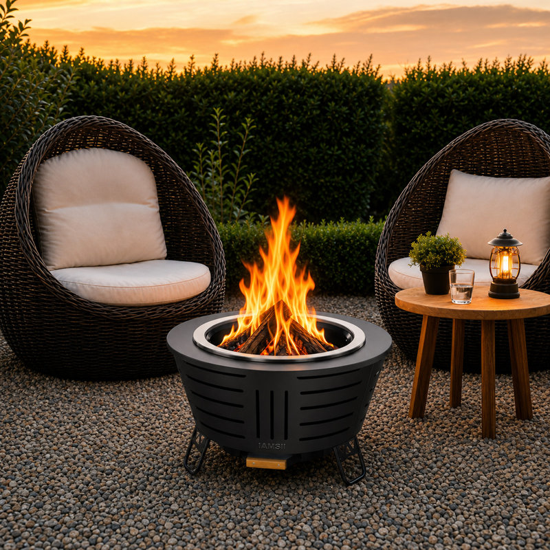 Round Smokeless Fire Pit, Wood Burning Outdoor Fireplace With Fire Poker, Ash Pan & Dust Cover For Backyard & Garden, 16"X 26"X 26"