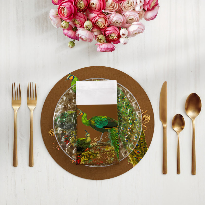 Family Pheasants Cotton Sateen Dinner Napkins, Brown