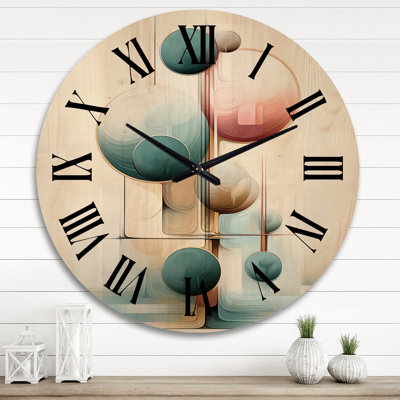 Circular Fusion In Shades Of Retro Blue I - Modern Geometric Oversized Wood Wall Clock