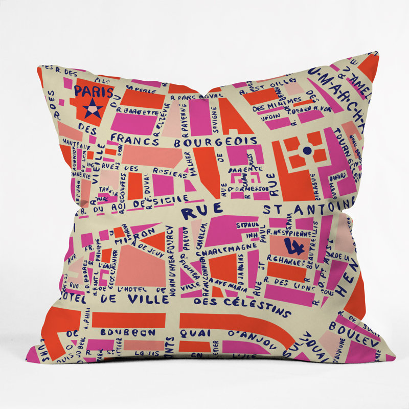 Coussin intérieur / extérieur Holli Zollinger Paris Map, 18 po x 18 po