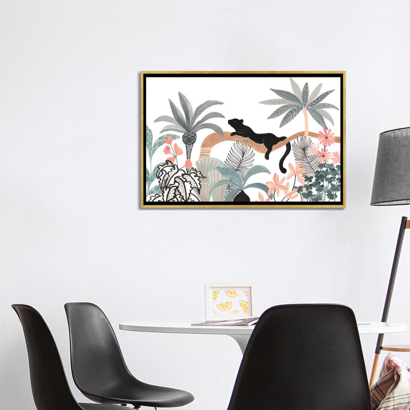 Jaguar dans la jungle, H 32 po x l 48 po x 1,5 po, Toile encadrée d'or