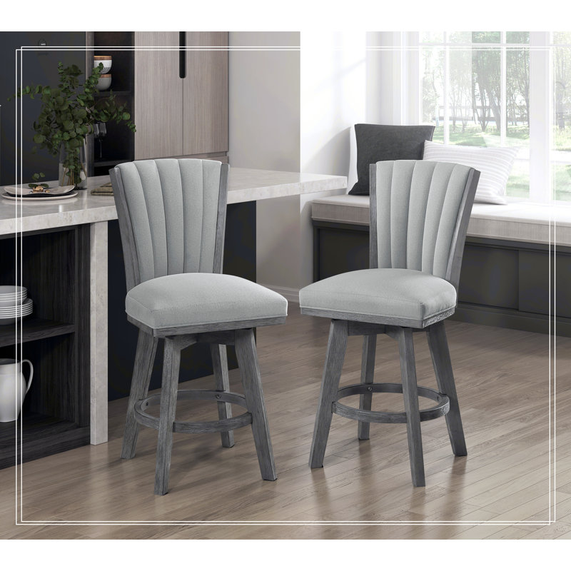 Ensemble de 2 chaises à hauteur de comptoir pivotantes et rembourrées de tissu gris