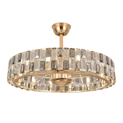 Gold Caged Ceiling Fan with Light and Remote