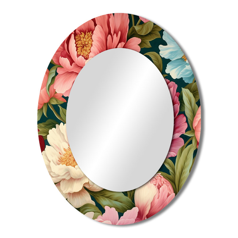 Miroir mural traditionnel rose avec pivoine rose, 43 po x 33 po