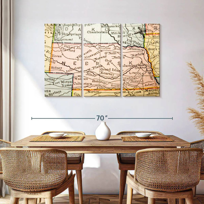 Aliaz Old Style Nebraska Map, 36" H x 57" W