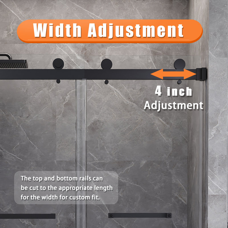 56-60 in. W x 66 in. H Double Sliding Frameless Tub Door in Matte Black with 5/16 in.（8mm）Clear Tempered Glass, Matte Black