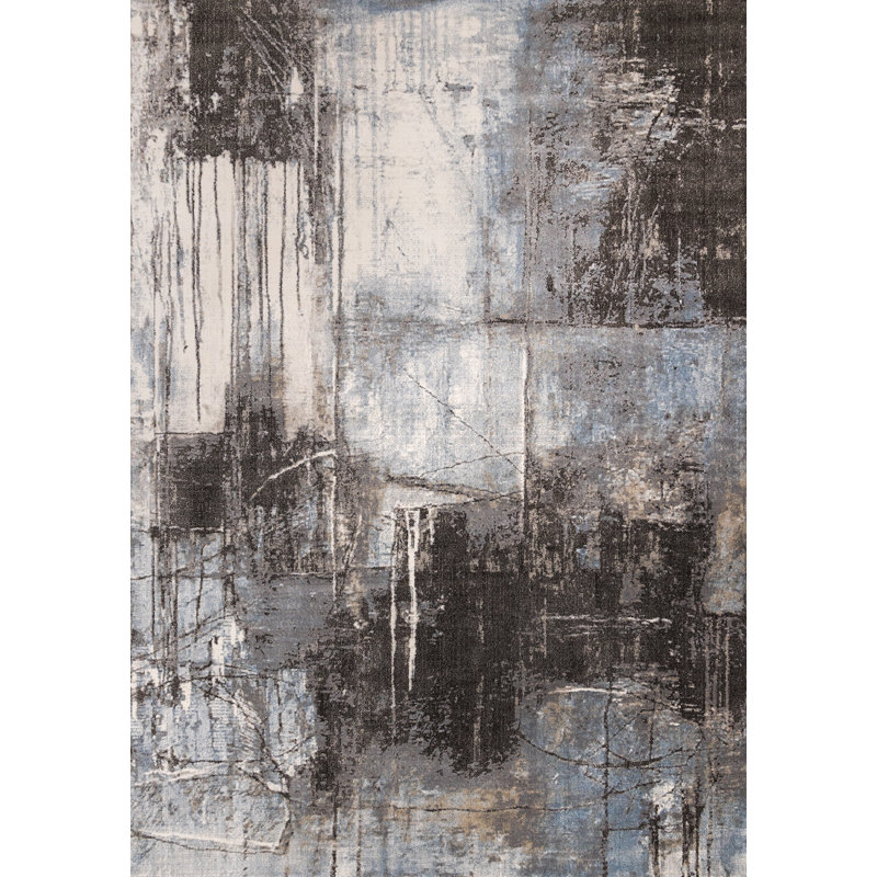 Abstract Grey Blue White Woven Indoor Area Rug, Rectangle 5'3" x 7'7"