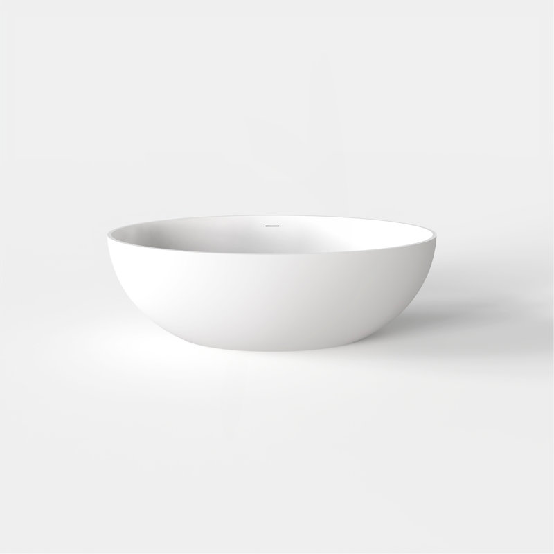 67 Inch Freestanding Solid Surface Soaking Bathtub For Bathroom, Matte White