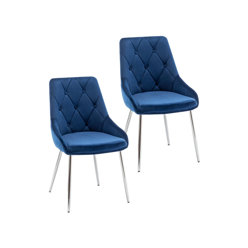 Simbury Tufted Velvet Dining Chairs with Chrome Legs, Blue