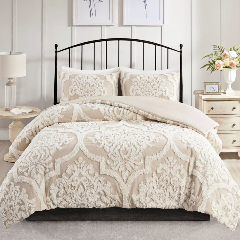Housse de couette en coton chenille, double / grand, avec fermeture à boutons et cravate 3 pièces, Queen Comforter + 2 Shams