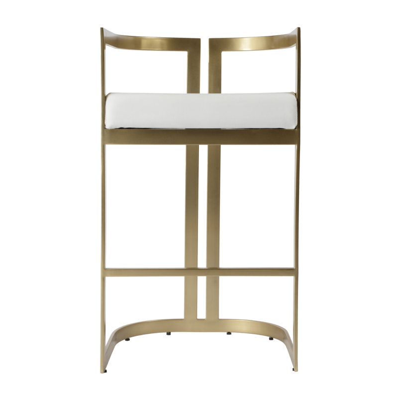Butler Bravo Faux Leather Counter Stool, Gold, Bar Stool (28.5” Seat Height), White