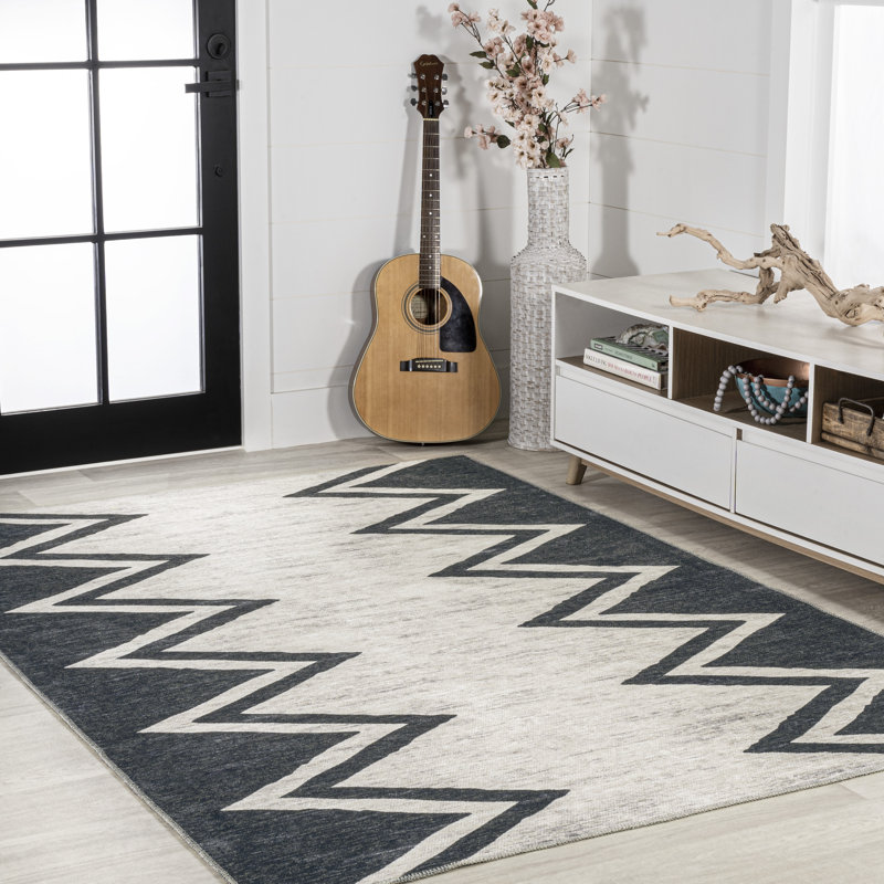 Tapis ivoire / bleu marine Bonnes Modern, Rectangle 8 pi 10 po x 12 pi