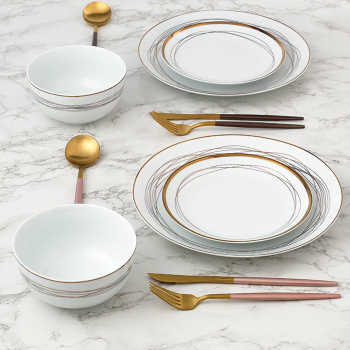 Waterside 12pc Gold Swirl Porcelain Dinner Set