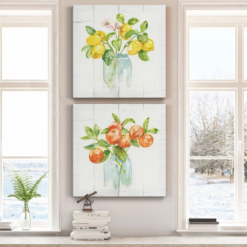 Branches de citron - ensemble de 2 reproductions d'art sur toile tendue, H 10 po x l 10 po x P 1 po