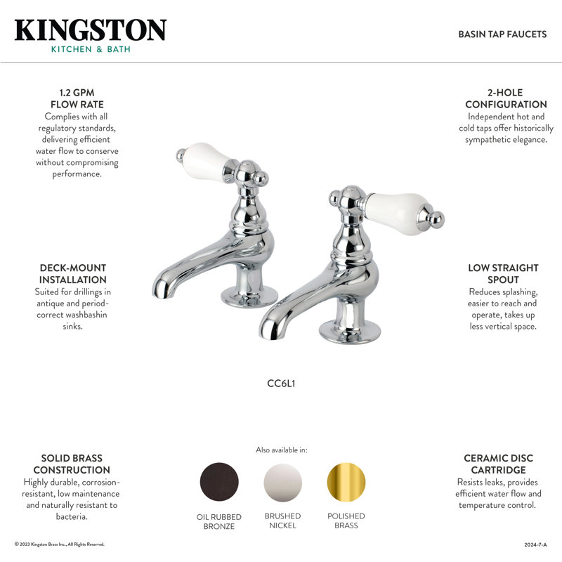 Robinet de lavabo à deux poignées Kingston, Bronze huilé
