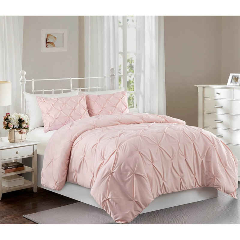 Berlin Pintuck Microfiber 3-Piece Comforter Set, Queen Comforter + 2 Standard Shams, Blush