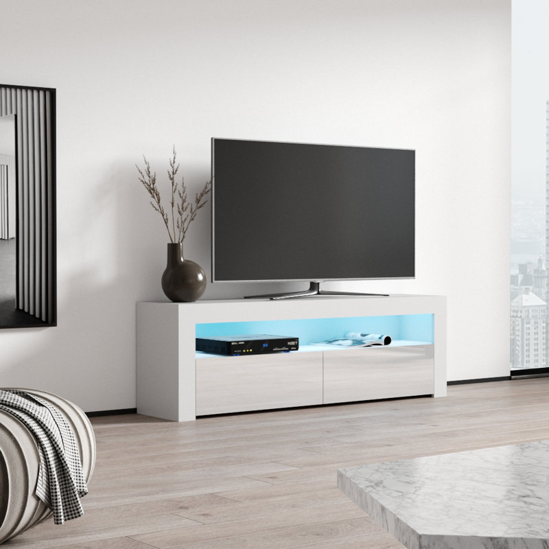 Meuble télé avec éclairage DEL Tahmoor, Blanc