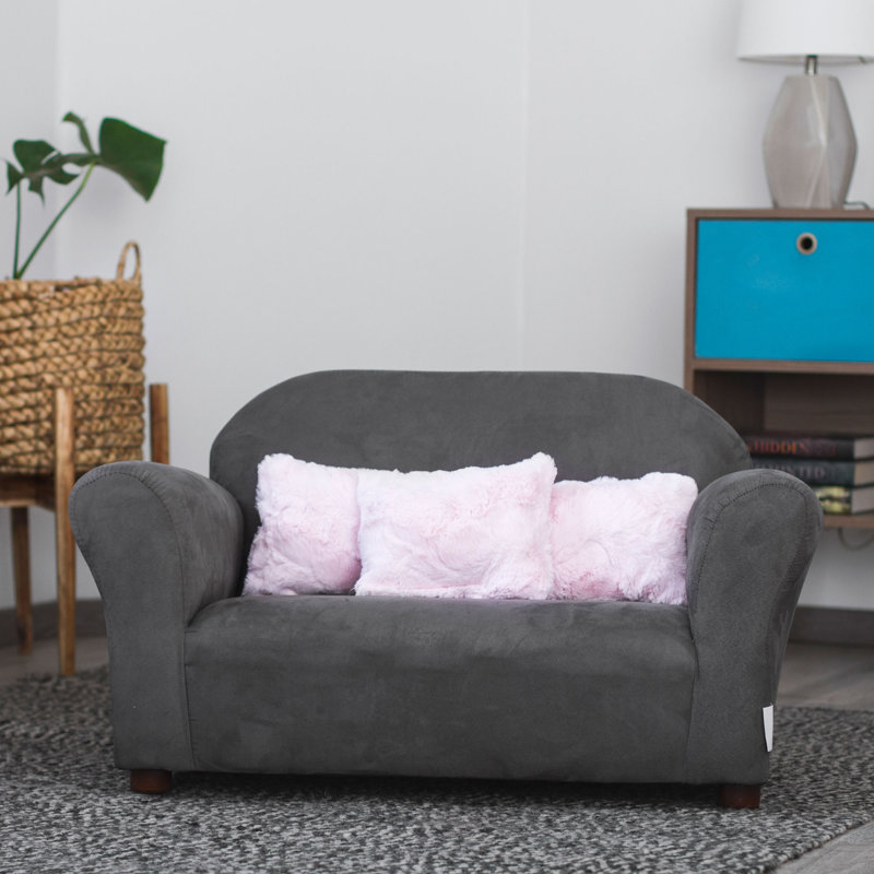 Spitzer Kids Club Sofa with Accent Pillows, Charcoal/Pink