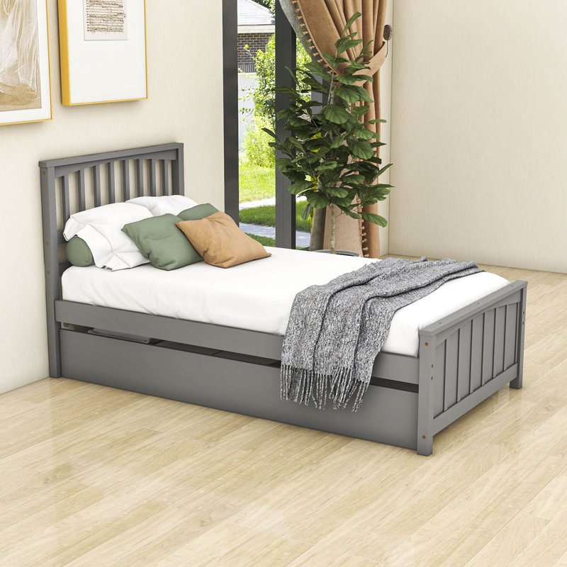 Lit plateforme en bois avec gigogne élisabéthain, gris