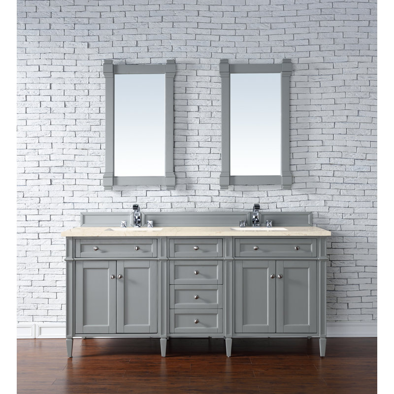 Dussault 72" W Double Vanity, Urban Gray, White Zeus, 8" Widespread