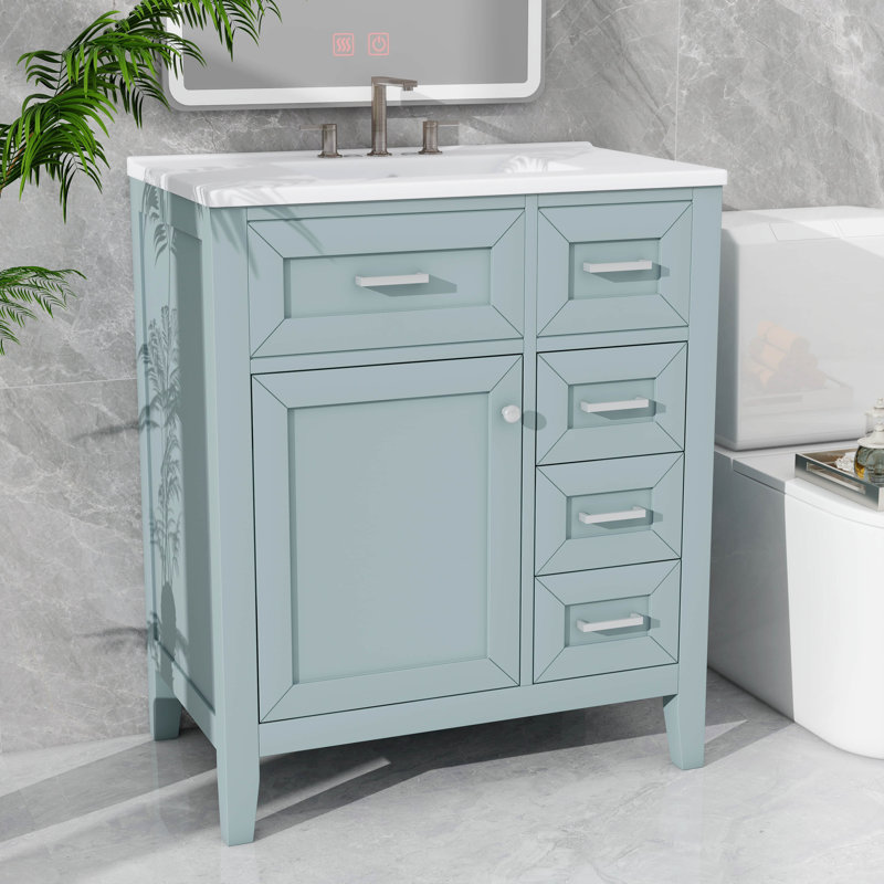 Meuble-lavabo de 30 po sans lavabo supérieur, base d'armoire seulement, armoire de rangement de salle de bain avec 3 tiroirs, structure solide et panneau de fibres à densité moyenne