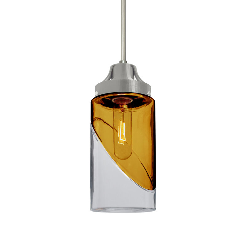 Luminaire suspendu à cylindre simple 1 lumières Casen, Nickel satiné, Bleu
