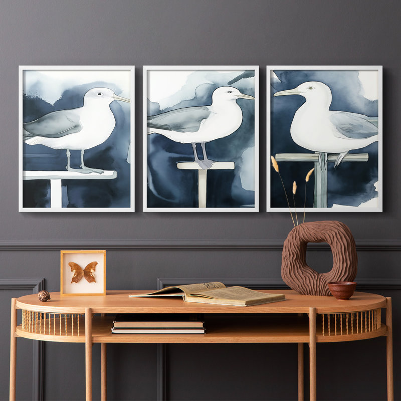 Aviaire, série I - Ensemble de 3 estampes numériques, prêt à accrocher, Blanc, H 20 po x l 48 po