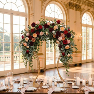 Gold Metal Bridge Wedding Centerpiece Stand - 32" Tall Tabletop Arch for DIY Floral Arrangements & Reception Decor